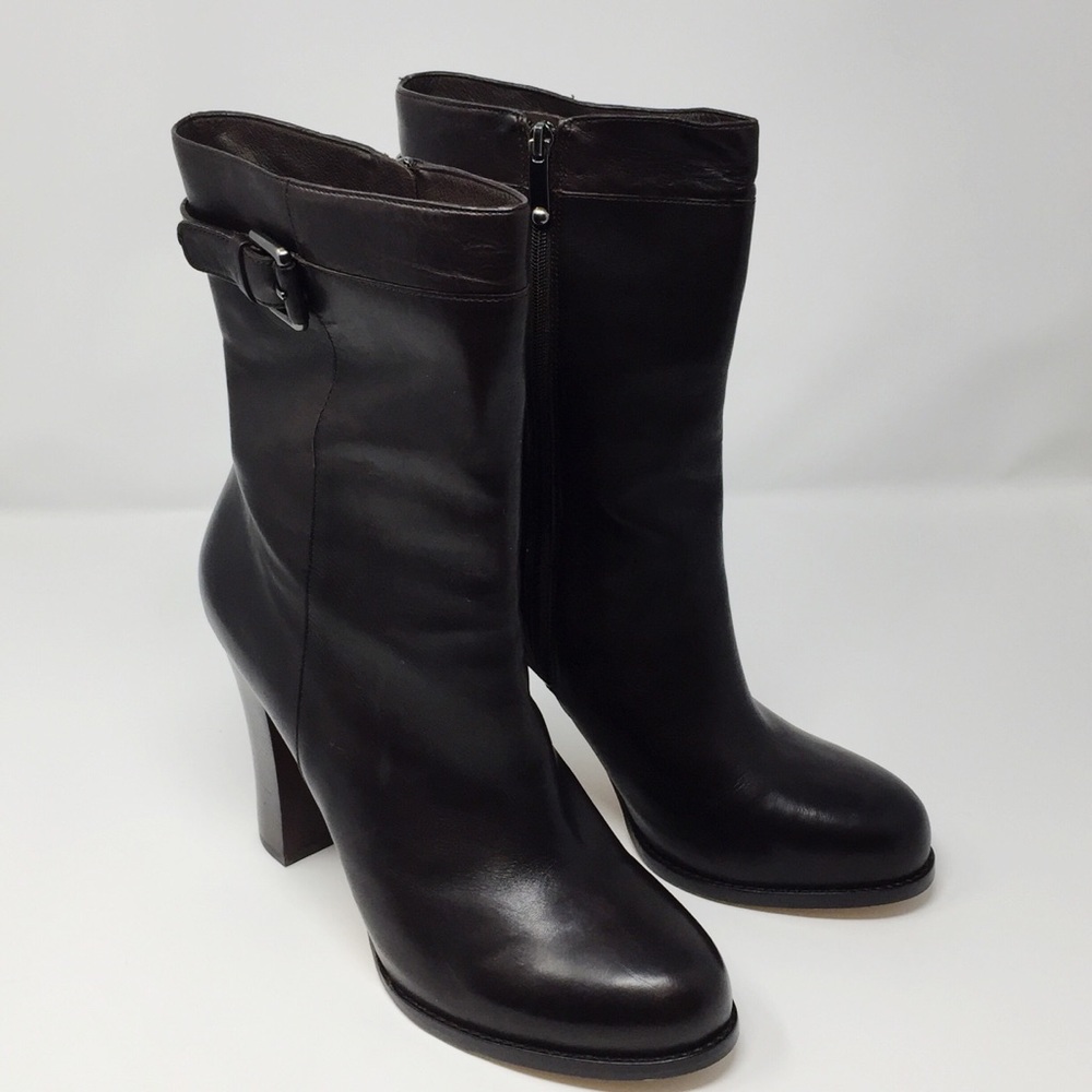 VIA SPIGA Leather High Heel Bootie 10 Brown